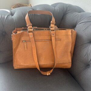 Wild West Los Angeles Leather Satchel Attache Bag Carmel Plaid Interior Vintage